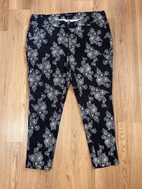 Roaman's Black Pants with White Floral Stitching
